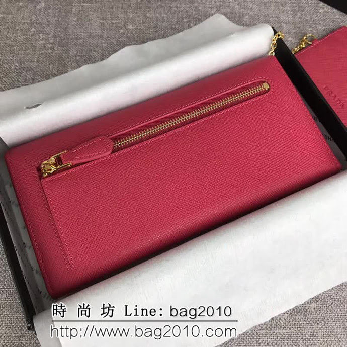 PRADA普拉達 經典爆款 頂級原單十字紋牛皮 女士翻蓋錢夾 配鏈條 1MH132 DD1413